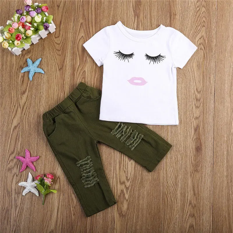 Pudcoco Girl Set 6M-4Y Kid Baby Girls Eyelash Tops T-shirt Pants Leggings Outfits Set Clothes