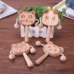 Деревянные детские погремушки мультфильм животных формы бука детские погремушки-барабан игрушки укусить прорезывание зубов звучание