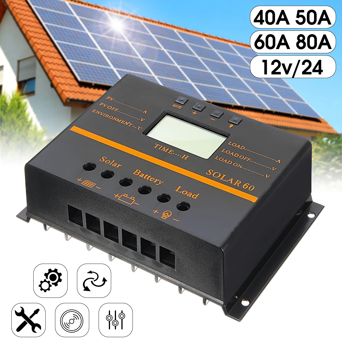 

12V/24V Auto LCD Display Solar Panel Charge Controller Battery PWM Regulator USB 40A/50A/60A/80A Overload Protection Automatic