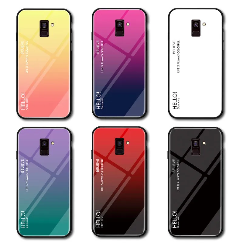 

For Samsung A8 2018 A530F Case Gradient Aurora Tempered Glass Colored Back Cover Phone Case for Galaxy A82018 A530 SM-A530F