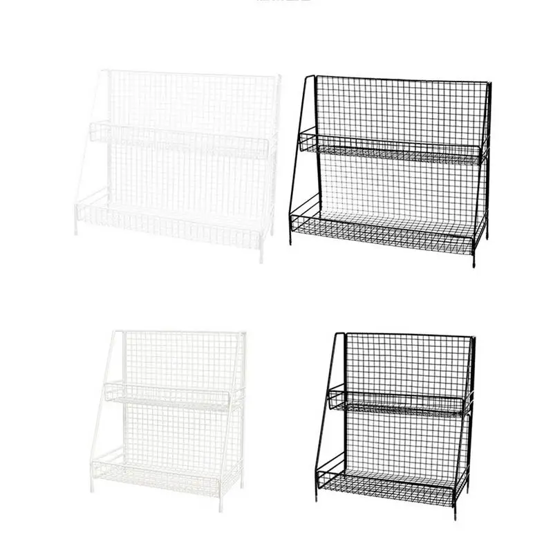 

Double Layers Metal Storage Rack Kitchen Bedroom Desk Organizer Seasoning Jar Student Dormitory Finishing Shelf Black White