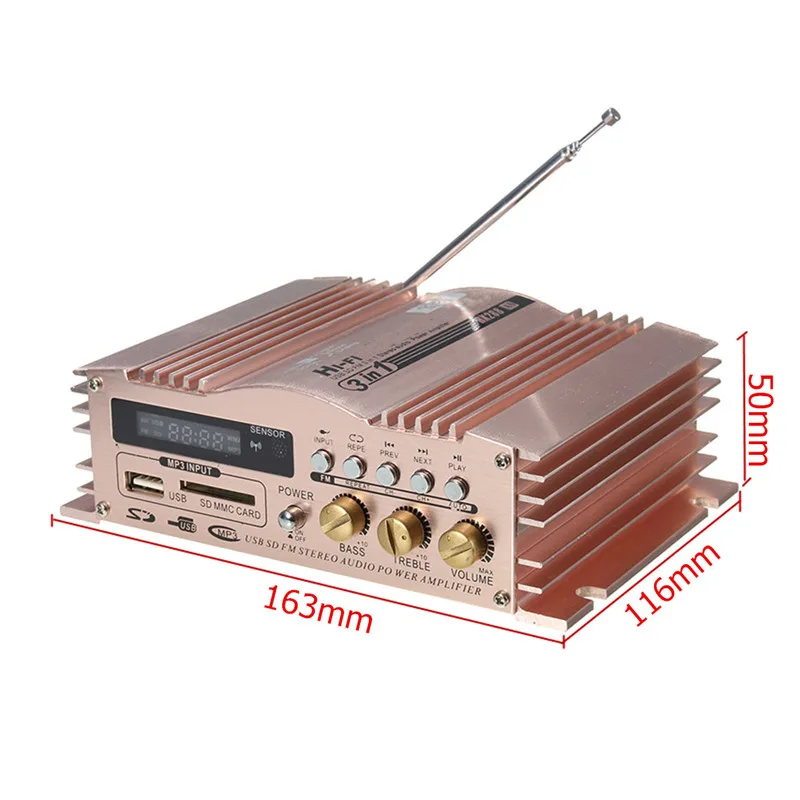 KROAK мини Hi-Fi 600 Вт 2 CH стерео аудио усилитель мощности USB SD FM авто мотоцикл
