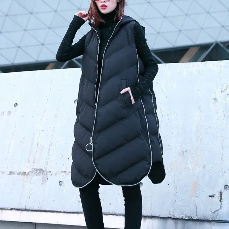 CHICEVER 2018 Winter Waistcoat For Women's Vest Female Gilet Hooded Asymmetric Hem Women's Sleeveless Jacket Fashion Casual Tide