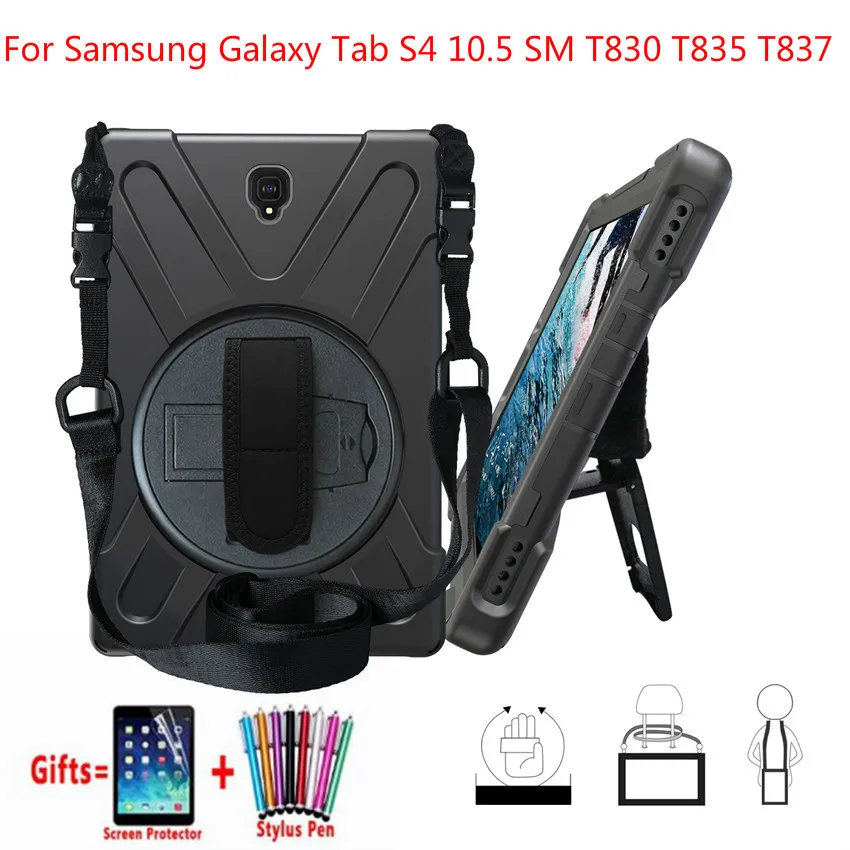 Противоударный Броня дети T830 чехол для Samsung Galaxy Tab S4 10,5 SM-T830 T835 T837 tablet Stand Обложка + Ремешок шейный ремень + Flim