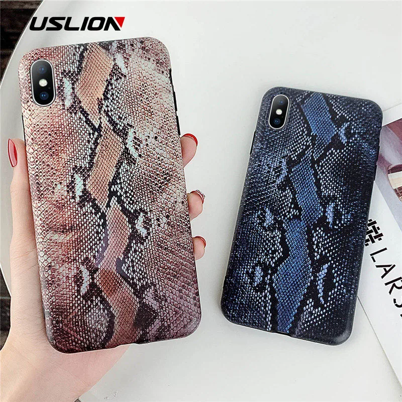 

USLION Vintage Snake Skin Phone Case For iPhone 6 7 8 Plus X XR XS Max Geometric Cases For iPhone 6 6S Plus Soft Silicon Cover