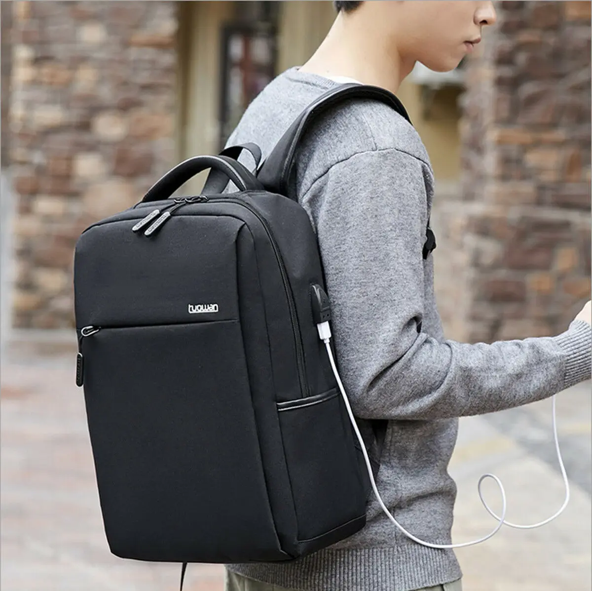 

Men's waterproof notebook backpack business college wind USB interface large capacity travel shoulder bag