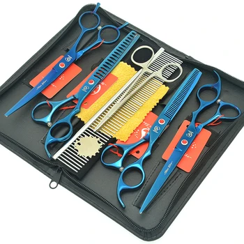 

Meisha 7 Inch Pet Grooming Scissors Set Professional Japan 440c Dog Hair Cutting Thinning Curved Shears with Comb Bag HB0227