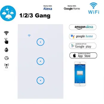 

Smart Light Controller WiFi Wall Touch Switch For Alexa Google Home 1/2/3 Gang Smart Remote Control