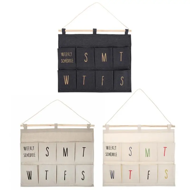 

Wall Hanging Storage Bag 5 Pockets Dots Printed Cotton Linen Kitchen Door Wardrobe Hang Pouch Cosmetic Toys Organizer