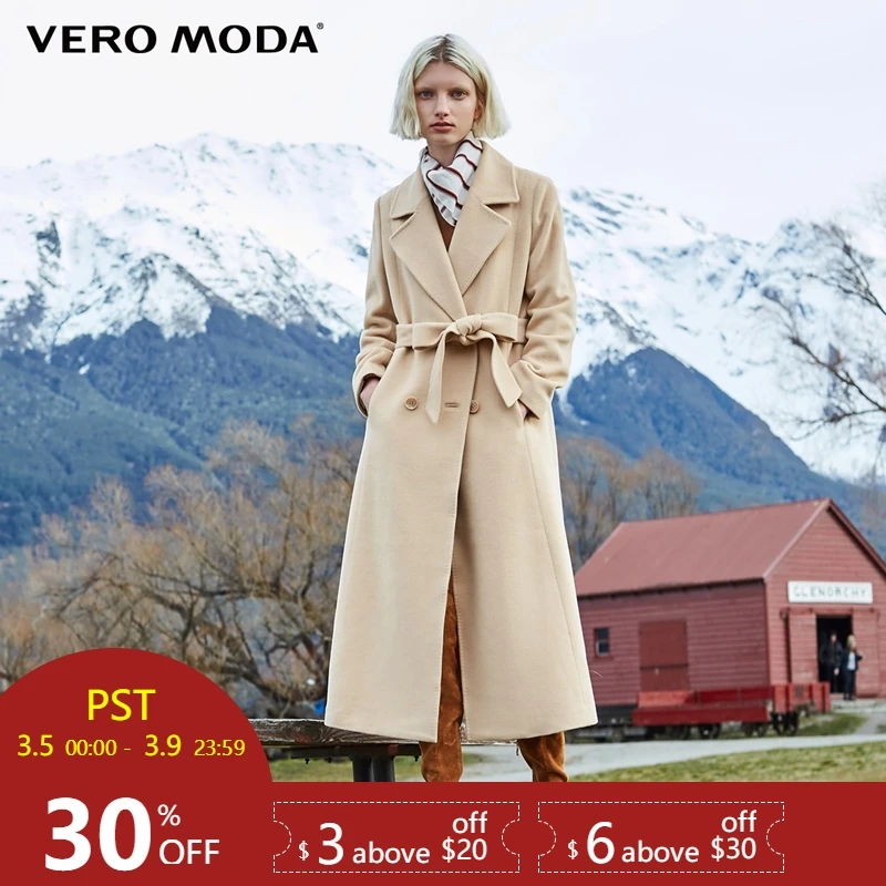 Vero Moda 2019 new double-breasted 100% long woolen coat|318427503