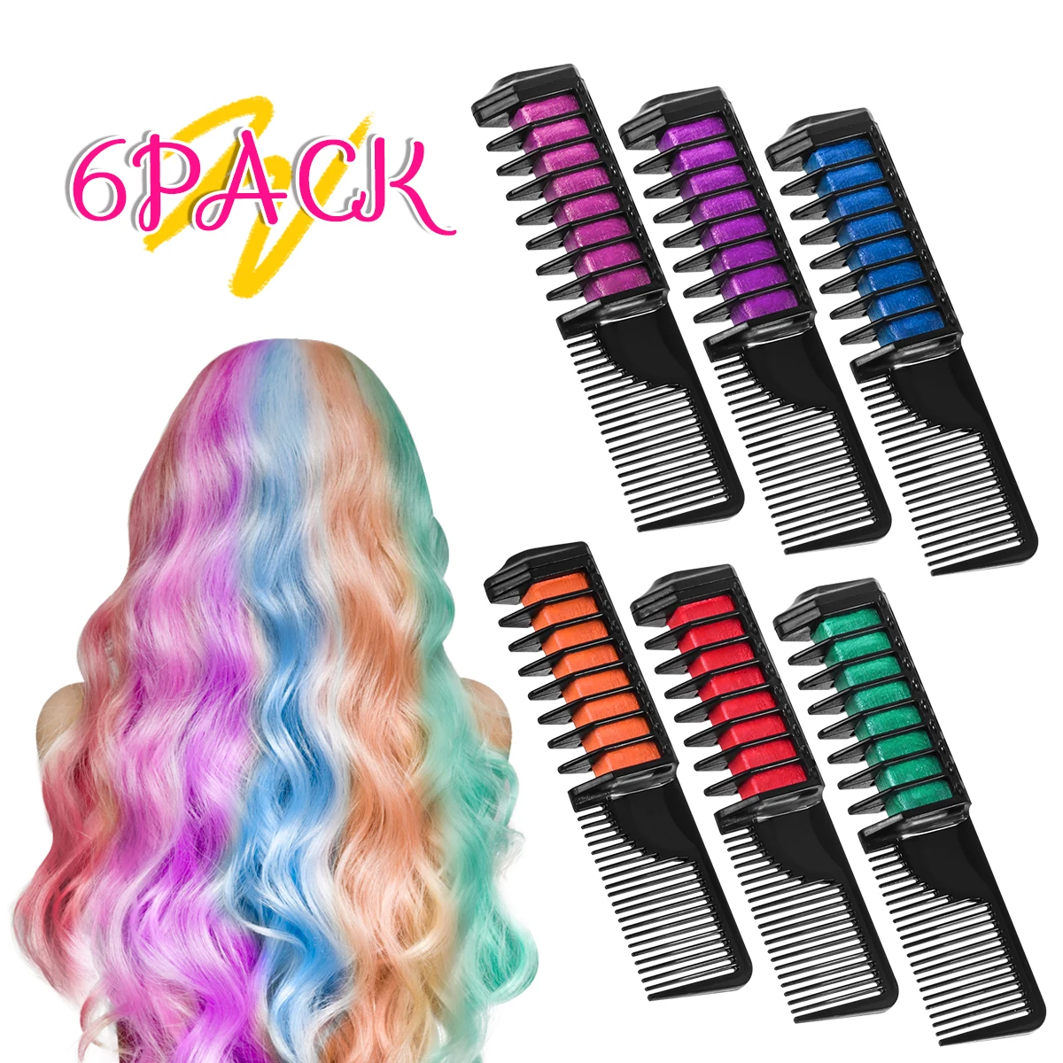 6 Colors Non Toxic Temporary Disposable Hair Coloring Hair Chalk
