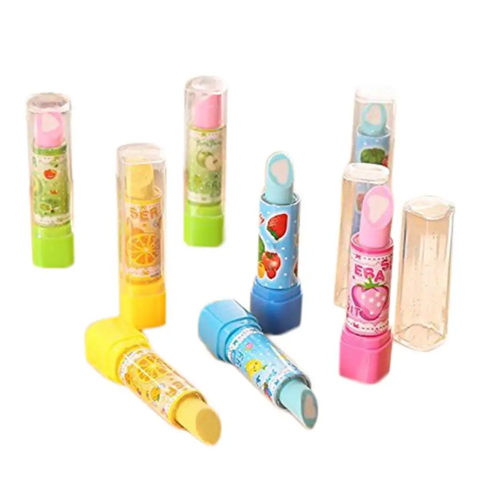 Cute Rubbers for Kids Fruit Lip Salve Lipstick Rubber Erasers Smooth Appear Q7A3 
