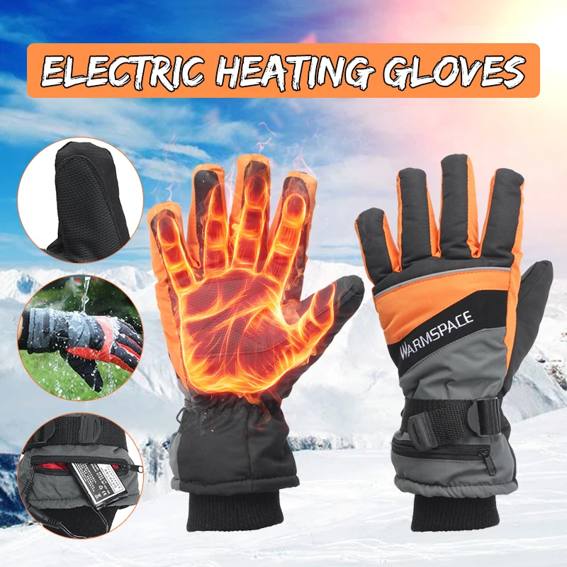 

1 Pair Motorcycle Bicycle Snow Winter Outdoor Work 3.7V Electric Heated Gloves +2x2000MAh Rechargeable Battery Hands Warmer