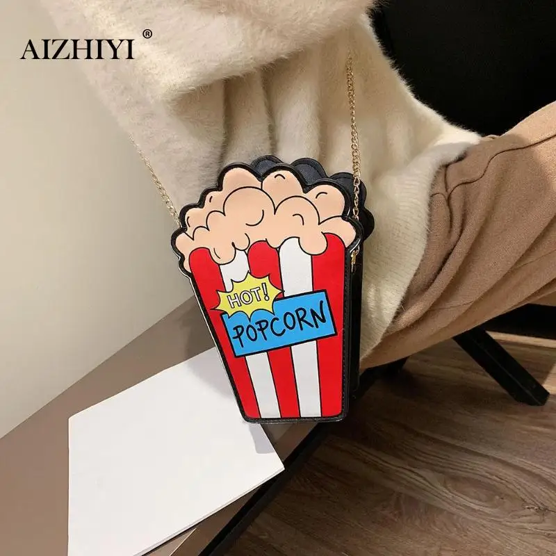 Cartoon Fun Popcorn Shaped Women Shoulder Bags Chain Shoulder Bags Messenger Crossbody Bags Sac A Main Lovely Phone Money Kilala