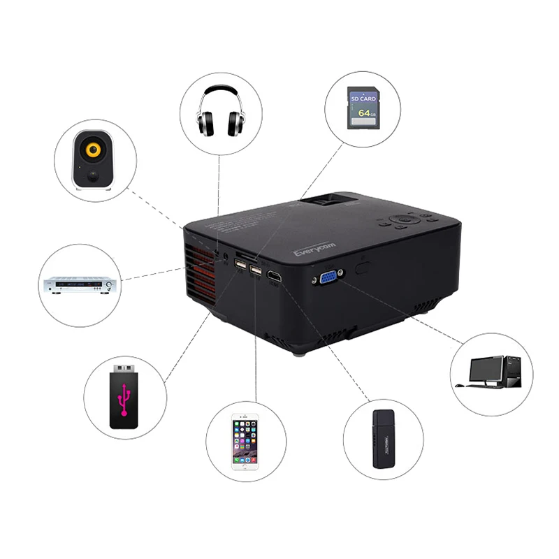 Everycom T20 LED المحمولة HD المسرح المنزلي متعاطي المخدرات Proyector جهاز عرض صغير (اختياري السلكية مزامنة عرض لباد فون الهاتف الذكي