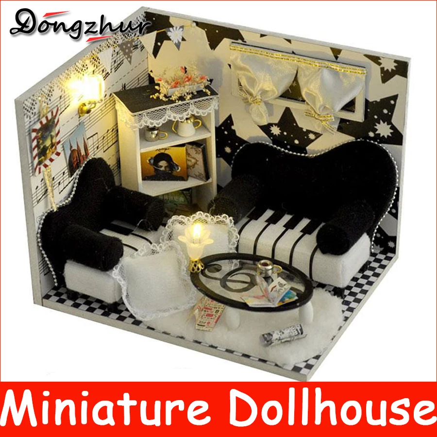 

Dongzhur Wooden New Room Doll House Miniature DIY Dollhouse With Furnitures LED Light Handmade House Toys For Children DIY3132