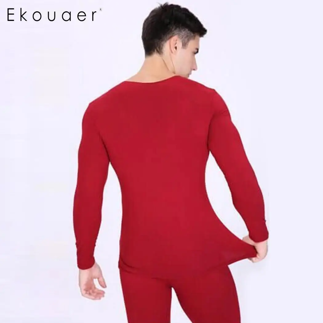 Ekouaer Новое термобелье мужские подштанники осень зима рубашка и брюки комплект из