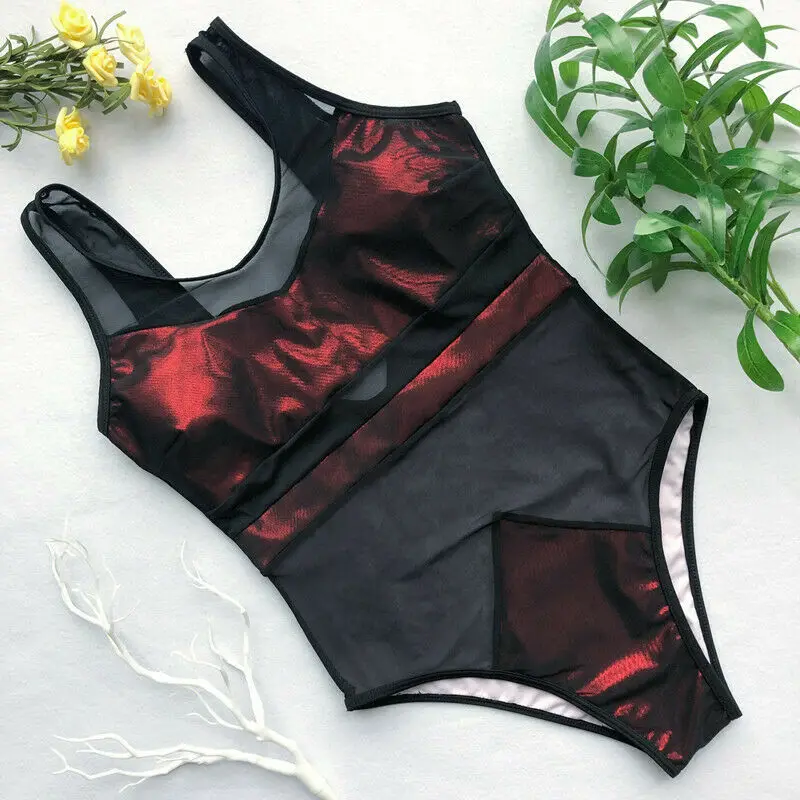 

Women See through One-Piece Suits Bikini Bathing Suits Swimwear Sexy Mesh Patchwork Swimsuit Mesh Push Up Monokini Beachwear