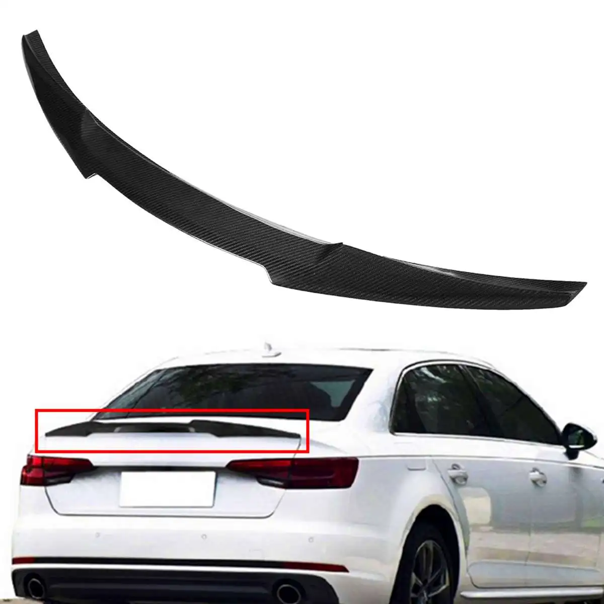 

1x Real Carbon Fiber Car Rear Trunk Spoiler Wing For Audi 2013-2016 A4 B8.5 Quattro M4 Style Rear Trunk Roof Wing Spoiler