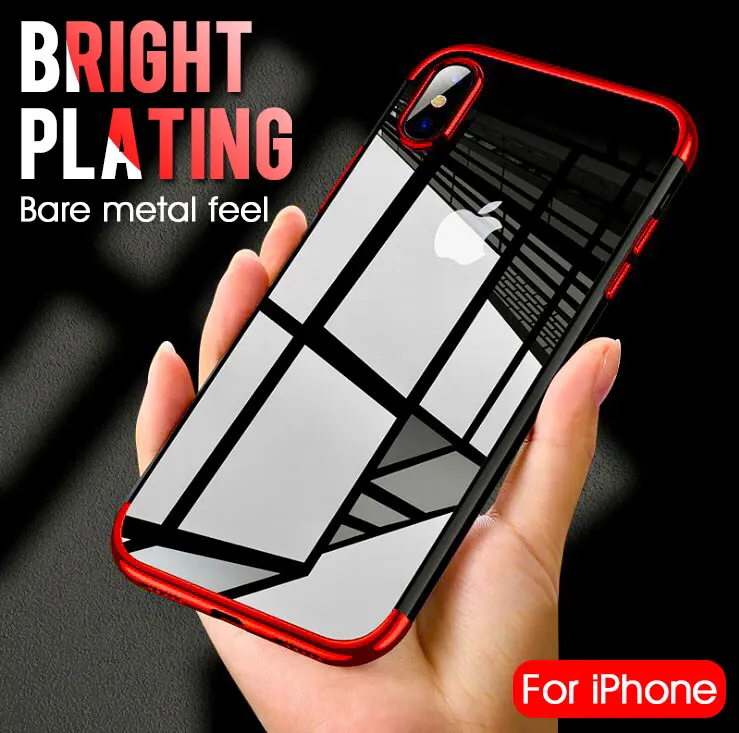 

Luxury Transparent Soft Plating Case on the For iPhone X XR XS Max 7 8 plus 6 6s Case Ultra Thin Electroplating Phone Bag Shell