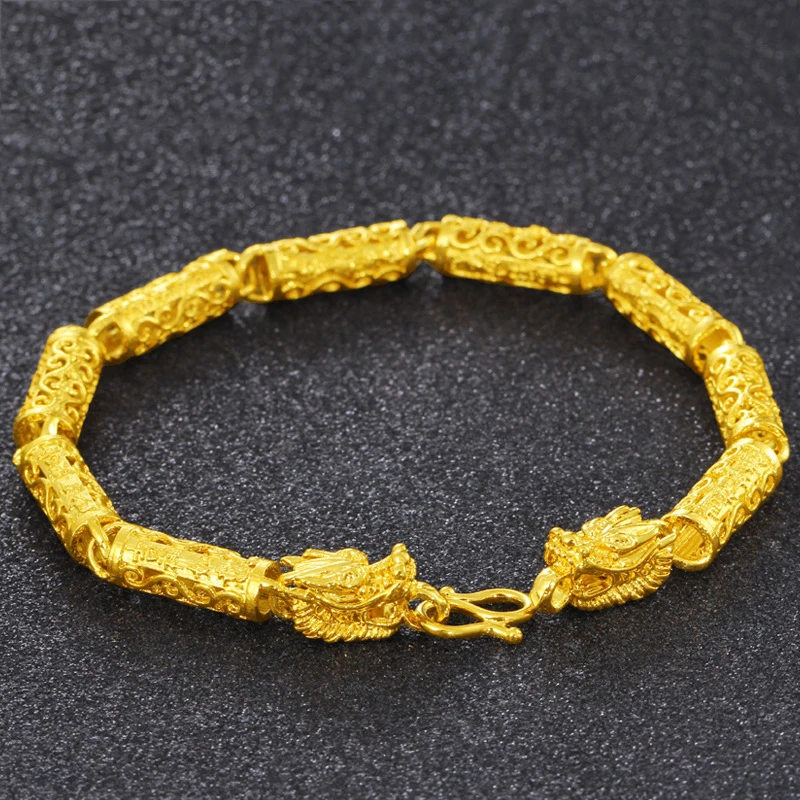 

Vietnam Alluvial Gold Bracelets for Men Good Plated Keep Color Concise Fashion Dragon Head Designs Bracelets Jewelry