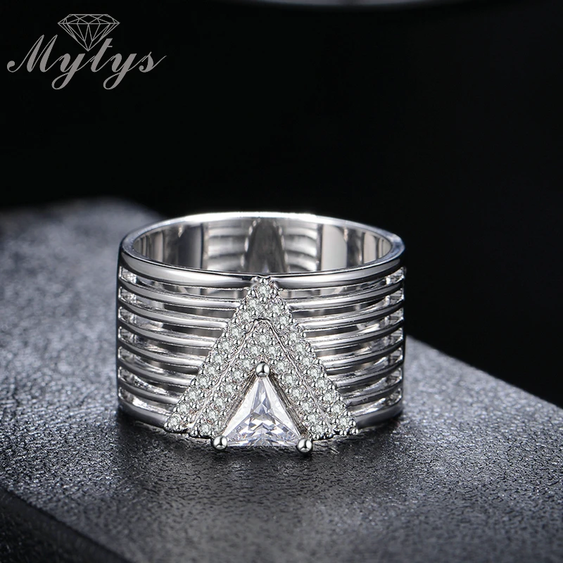 Mytys Triangle Crystal Geometric Hollow Ring for Women Silver Plated R1193 | Украшения и аксессуары