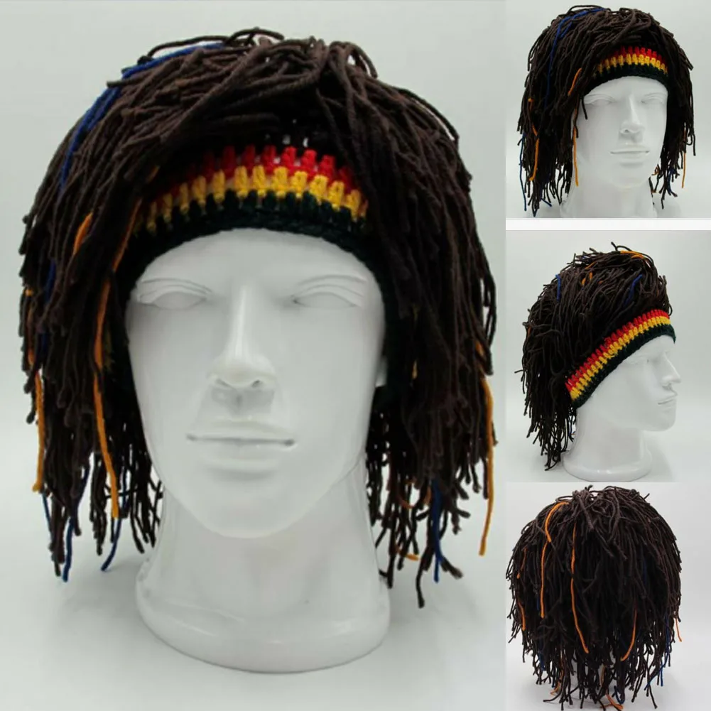 

THEFOUND Wool Wig Knit Hat Unisex Viking Wizard Ski Cap Knit Funny Cosplay Wig Beard Caveman Tassel Hat