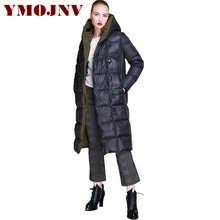 YMOJNV, зимние модные куртки с капюшоном, уплотненное теплое длинное пальто, 90% белый утиный пух, женские парки, большие размеры, пуховик