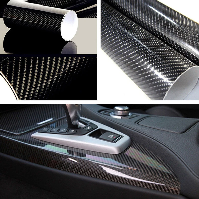 

1pcs 30*152cm Car Styling Glossy Black 5D Carbon Fiber Vinyl Wrap Sticker Decal For roofs hoods trunk bumpers fenders