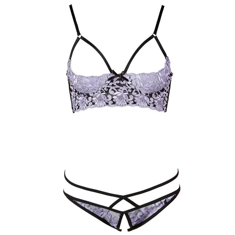 

Fashion Women Seamless Ultra-thin Bralette Underwear Sujetador Encaje Open Push Up Embroidered Lace Bra Sets with G-string
