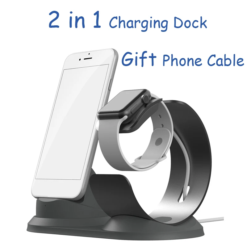 2in1 Phone Dock Desk Charging Station for Apple Watch Stand Aluminum