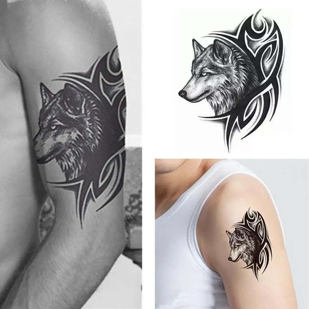 Волк Тотем анти-татуировка тело sticke водонепроницаемый искусство Тело стикер черный волк Съемный Временный плечо унисекс рука татуировки