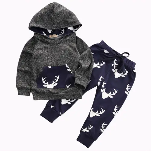  Kids Tops Hoodie Top Pant Leggings 2pcs Cute Animals Kids Baby Clothes Set Warm Outfits Deer Baby B