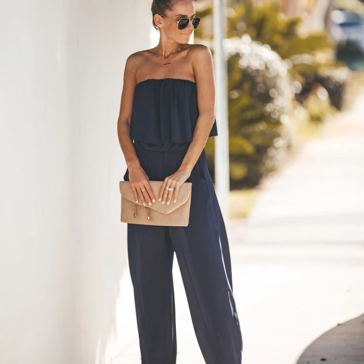Летний сексуальный женский модный однотонный Свободный комбинезон без рукавов с