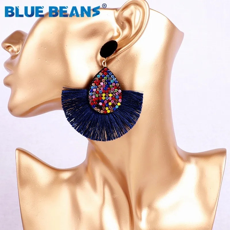 

Earrings tassel bohemian blue statement luxury long earring handmade gifts women geometric fringe fashion big wedding thread new