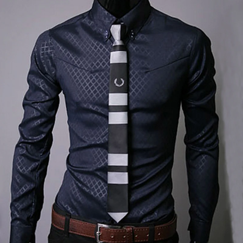 

Men Plaid Shirts Brand 5XL 2018 New Mens Dress Shirts Long Sleeve Slim Casual Black White Social Male Clothes Chemise Homme 25
