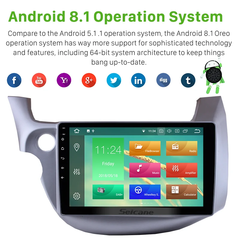 Perfect Seicane 10.1 inch Android 8.1/8.0 1Din Car Radio For 2007-2013 Honda FIT Touchscreen GPS Multimedia Player Wifi Head Unit 1