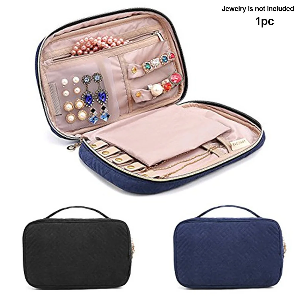 

Velvet Travel Portable Jewelry Case Large Capacity Earrings Rings Zipper Pouch Display Women Protective Necklace Organizer Bag