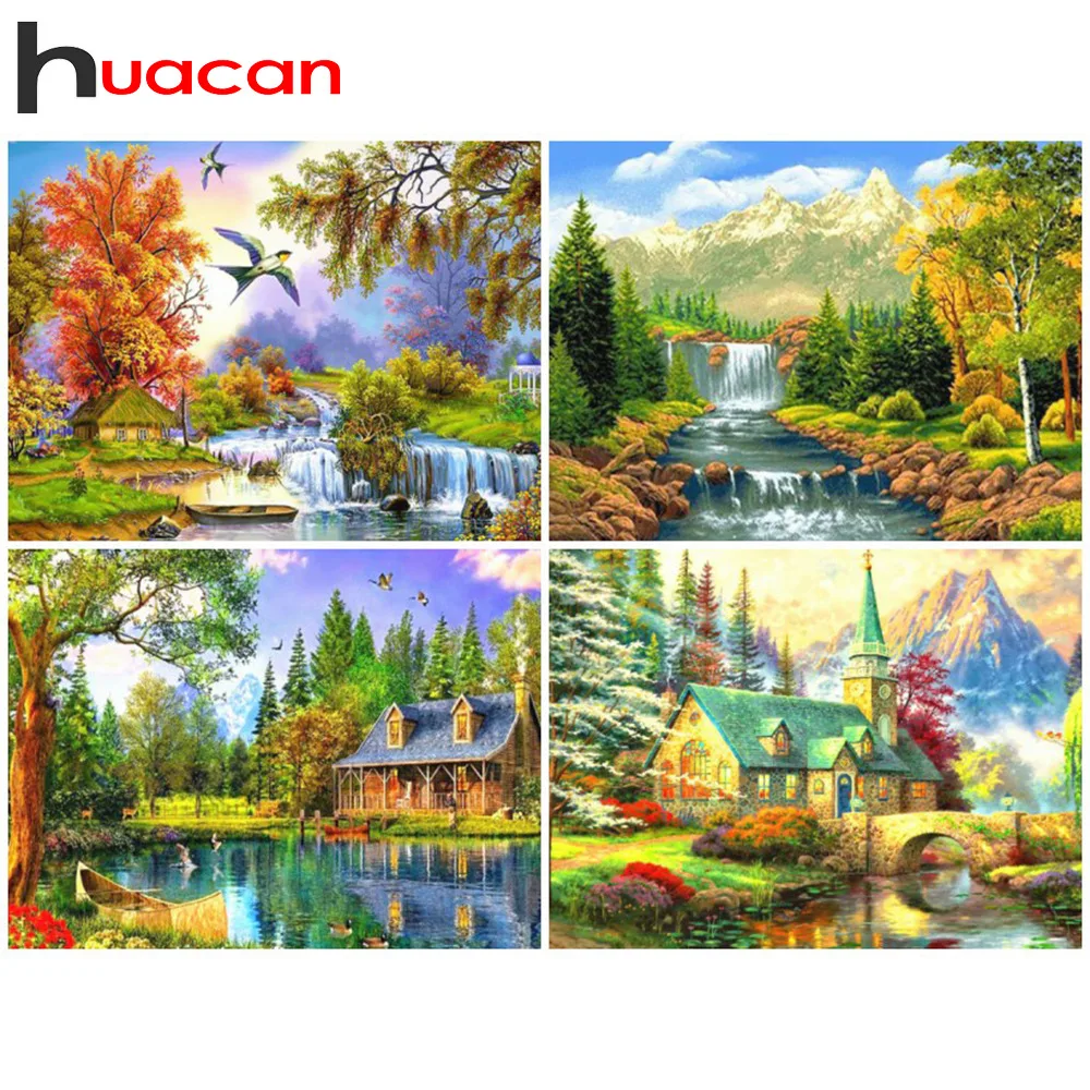 Картина из квадратных страз Haucan пейзаж весна алмазная вышивка распродажа