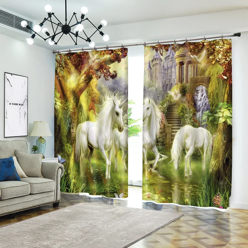 

horse 1set Digital print blackout curtains for window treatment blinds finished drapes window curtains Living room bedroom CU238