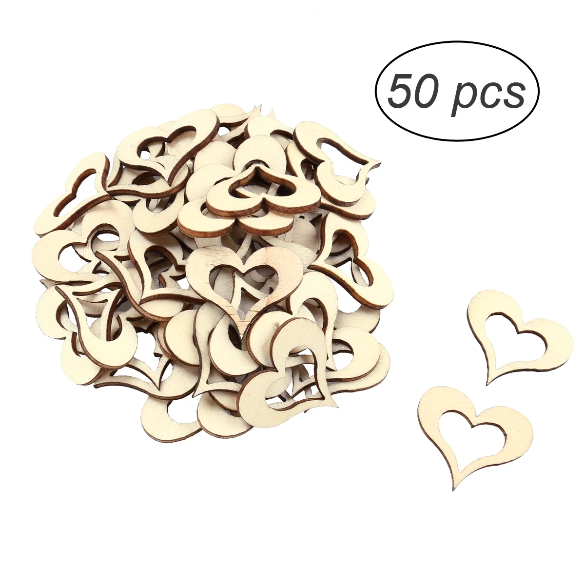 

50pcs Laser Cut Heart Shaped Natural Wood Hanging Ornament Decoration Pendants