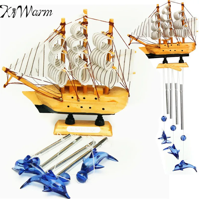 

KiWarm 4 Tube Sailing Boat Dolphin Bells Wind Chimes Ornaments for Church Outdoor Garden Yard Home Hanging Decor Birthday Gift