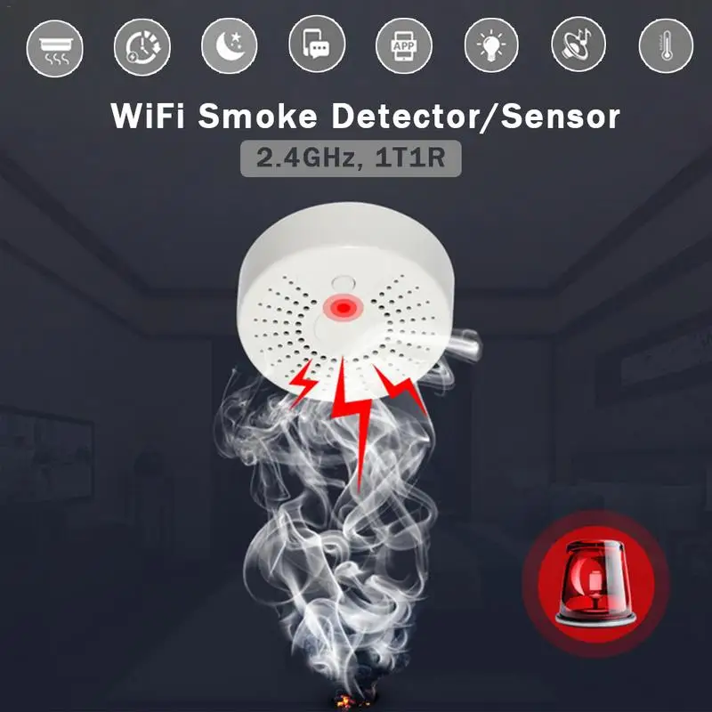 

WiFi Smart Smoke Detector Wireless Fire Smoke Sensor Temperature Detector For Home Security Alarm System APP Control