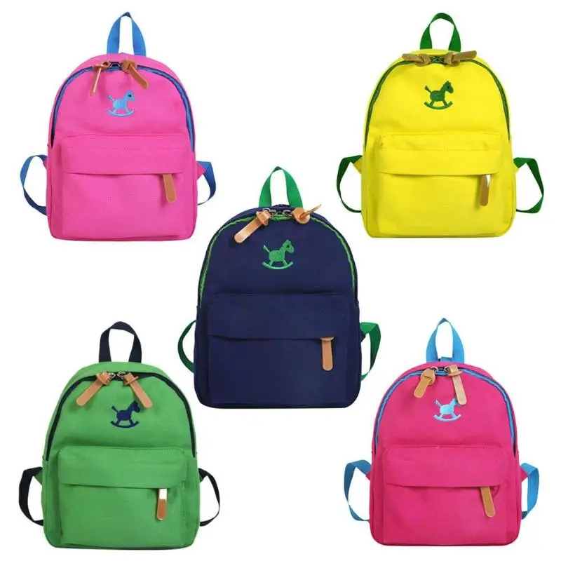 

Cute Kids Boys Girls Wood Horse Printed Backpacks Canvas Small Schoolbags