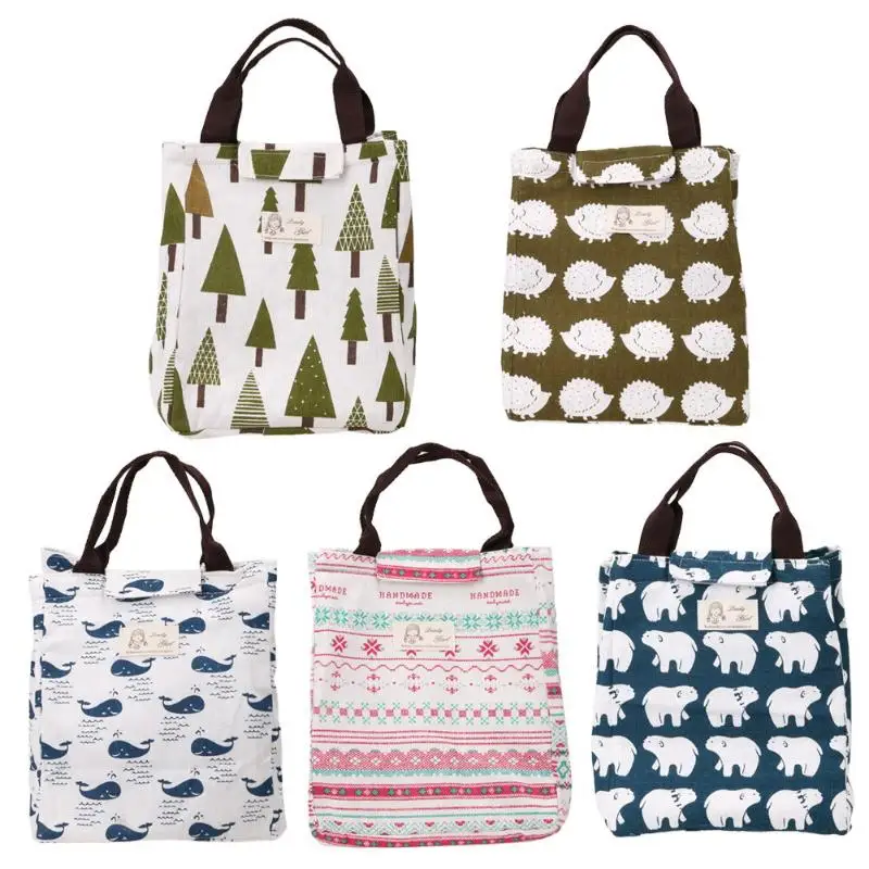 

Canvas Tote Bag Portable Thermal Lunchbox for Office/School Durable Waterproof Beautiful Pattern Designed Cute Simple Fashion