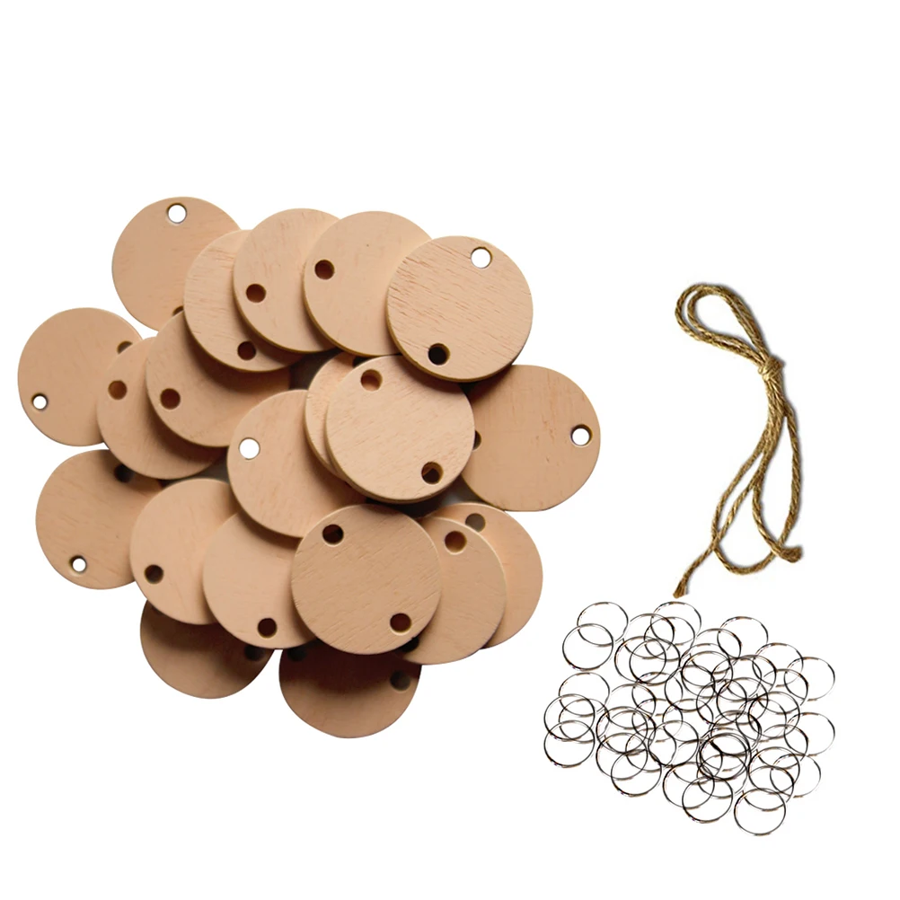 

101pcs Wooden Slices Round Circle Chips Embellishments with Jump Rings and Twine Crafting DIY for Christmas Wedding Ornaments