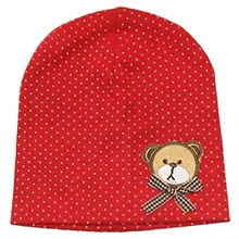 HTHL-зимняя шапка для маленьких мальчиков и девочек, хлопковая Смешанная шапка в горошек с мишкой(красная