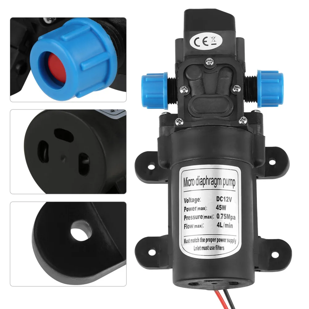 DC 12V 45W микро мембранный Водяной самовсасывающий насос низкий уровень шума 0 75 МПа