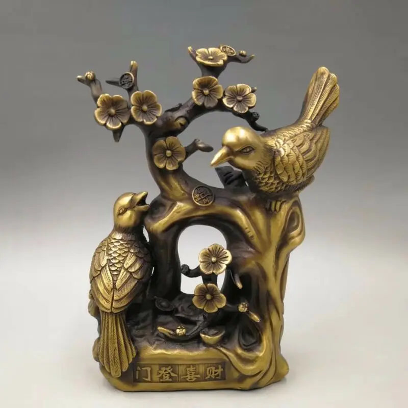 

Chinese Antique Brass Carving Decoration Magpie Plum Blossom Qianlong Year