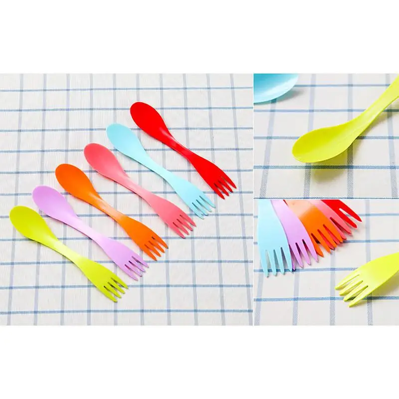 Picnic al aire libre innovador comida grado 6 piezas tenedor cuchara palillos Camping arcoíris Color vajilla portátil palillos conjunto